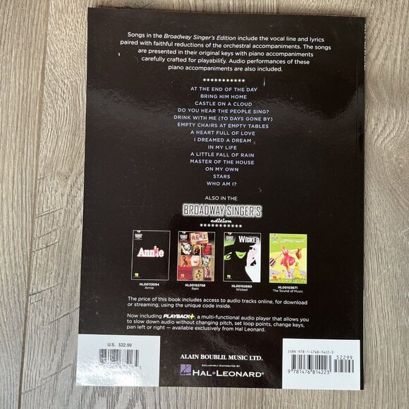 Les Miserables Broadway Singer's Edition Vocal Piano Book and Audio Hal Leonard - Picture 3 of 5